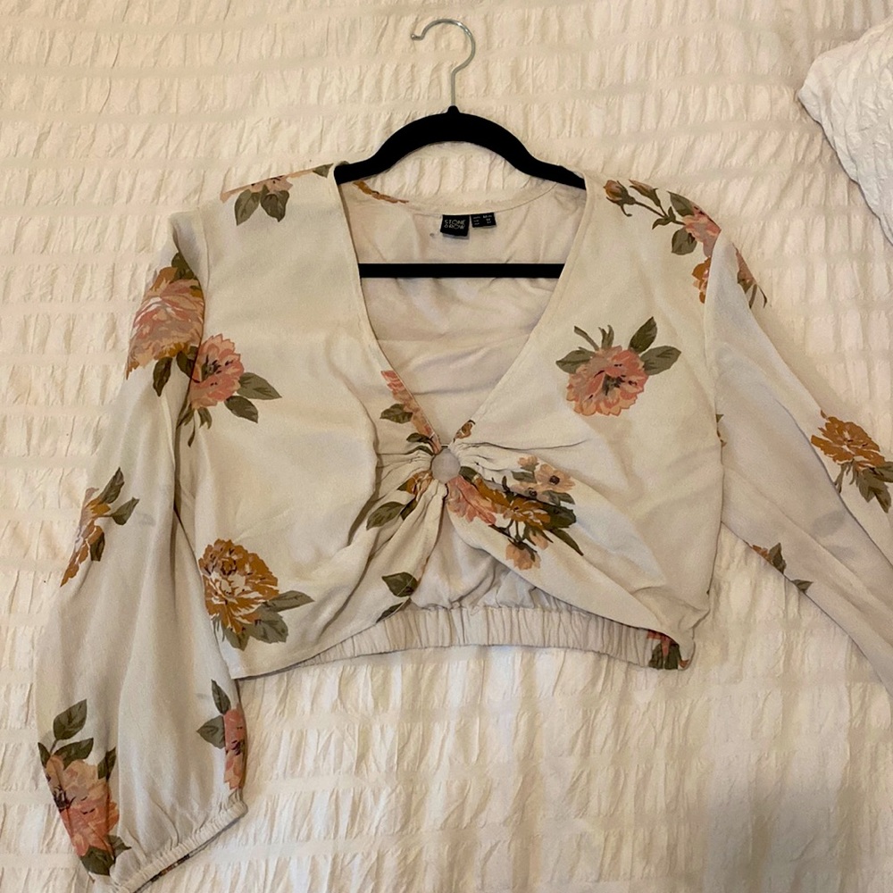 Floral boho beige crop top